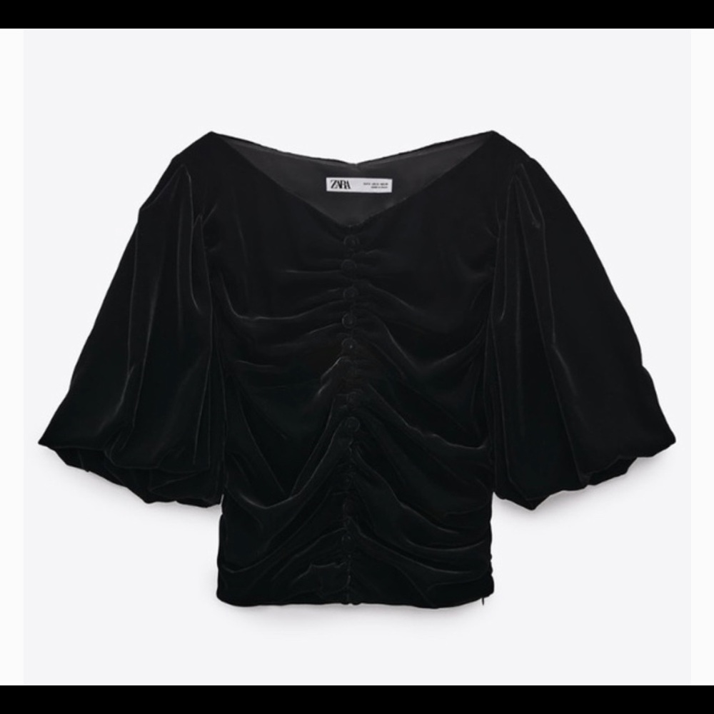 ZARA Black Velvet Rauch Button Top XL - Picture 9 of 9